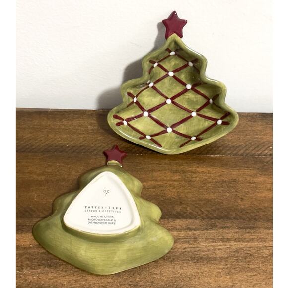 Pottery Barn - Seasons Greetings, Christmas Tree Nut Dish - Red Star (set of 2) - Picture 3 of 6